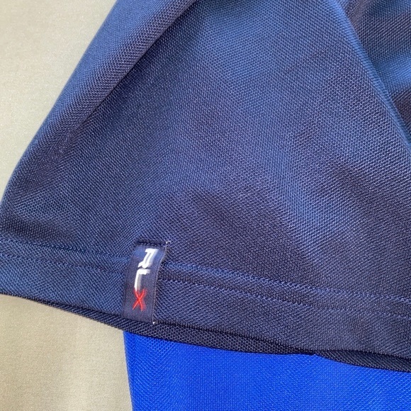 RLX Ralph Lauren Men's Large Blue White Color-block Short Sleeve Golf Polo Shirt - Picture 7 of 8